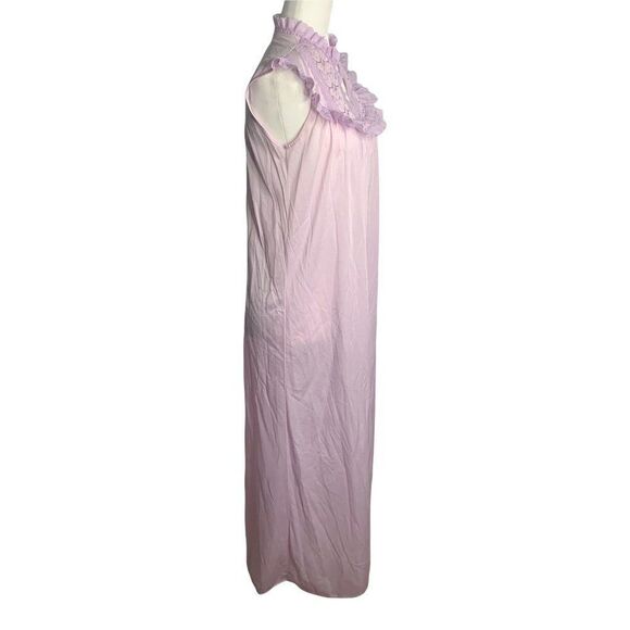 Vintage Nylon Lingerie Nightgown S Purple Sleeveless Embroidered Floral Lace - Picture 6 of 7